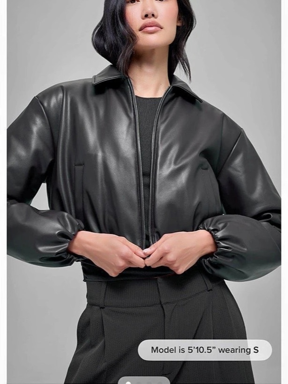 Alo Yoga New with Tags Faux Leather Cropped Premier Bomber in Black
